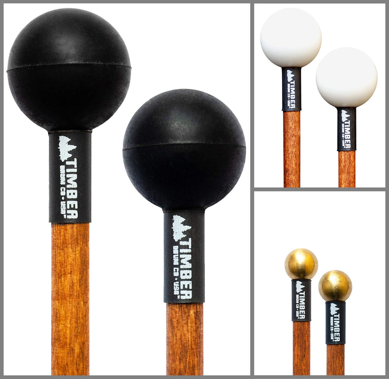 Timber Drum Co. (MADE IN U.S.A.) Mallet Combo - Includes T2HP (Hard Poly) TMD2 (Soft Rubber) and TB3M (Brass)