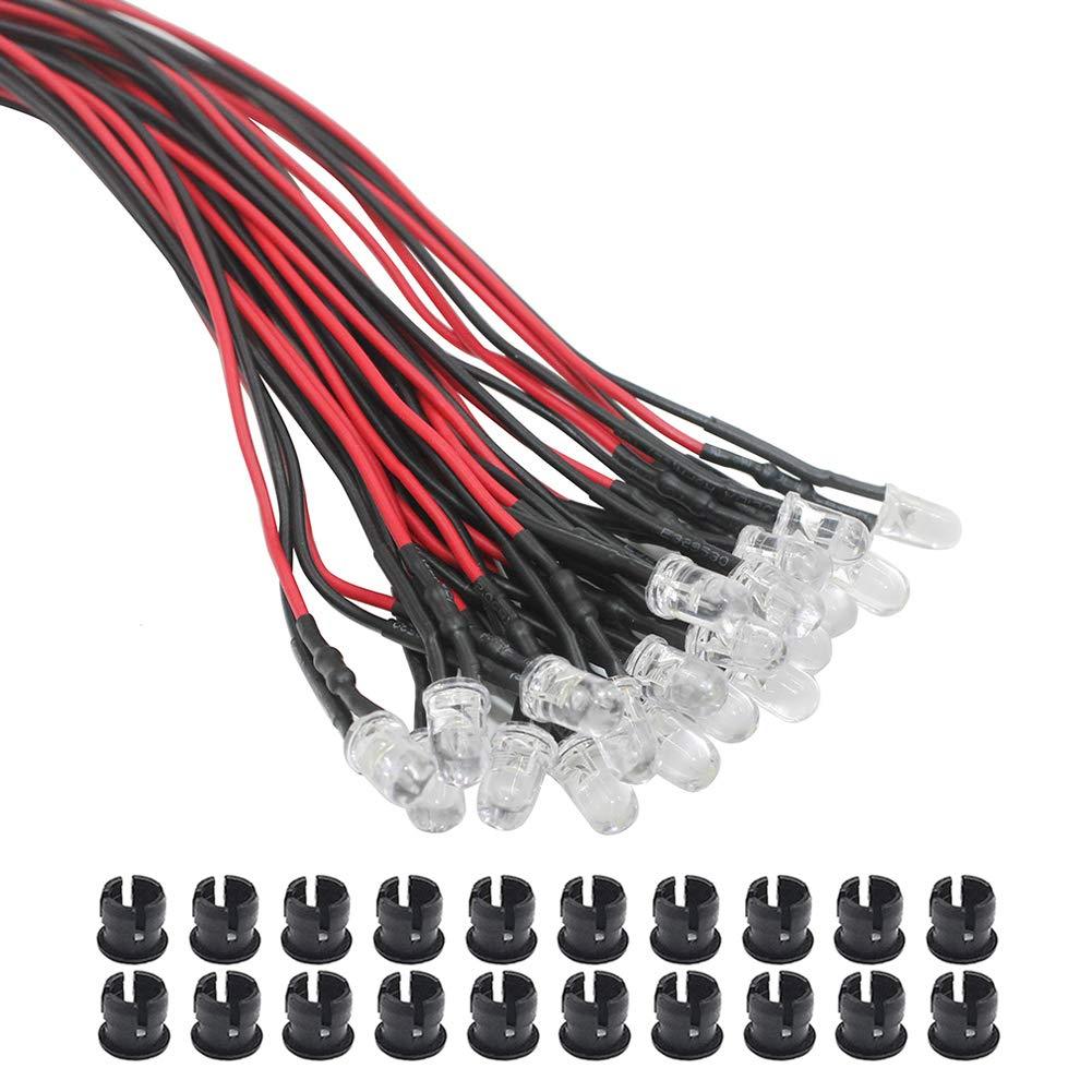 KeeYees 20Pcs 3mm Ultra Bright 12v Pre Wired LED Diodes Light + 20Pcs 3mm Plastic LED Holder LED Light Mounting Holders (Warm White)