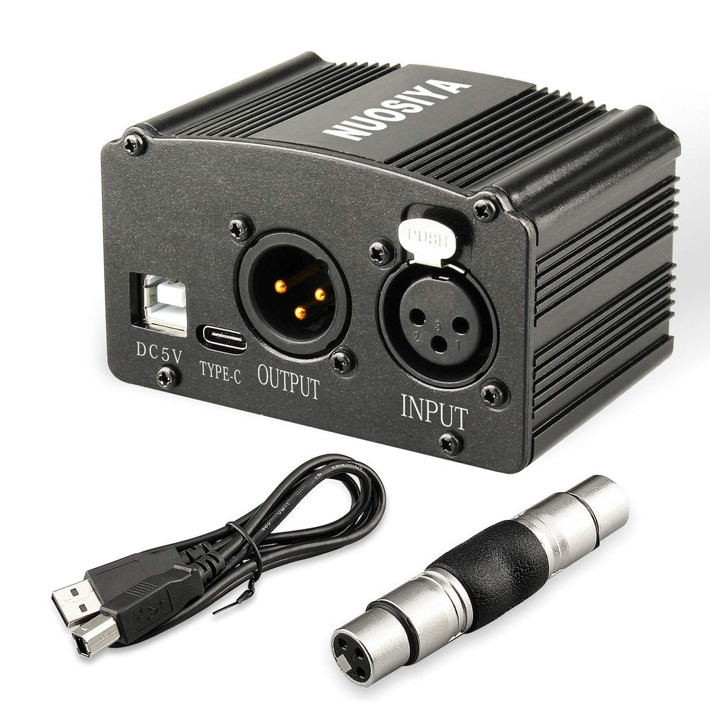 [AUSTRALIA] - Phantom Power Supply, NUOSIYA 48V Phantom Power Supply, Stable Power Supply, Improved Shielding Technology, Anti-Noise, for Any Condenser Microphone Music Recording Equipment (1F1M-A, Black) 1F1M-A 