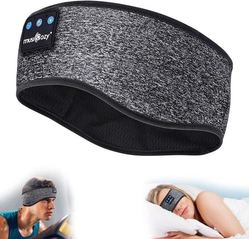 MUSICOZY Sleep Headphones Bluetooth Headband, Wireless Music Sleeping Headphones Sleep Mask Earbuds IPX6 Waterproof for Side Sleepers Workout Running Insomnia Travel Yoga Cool Tech Gadgets Unique Gift 00-Grey