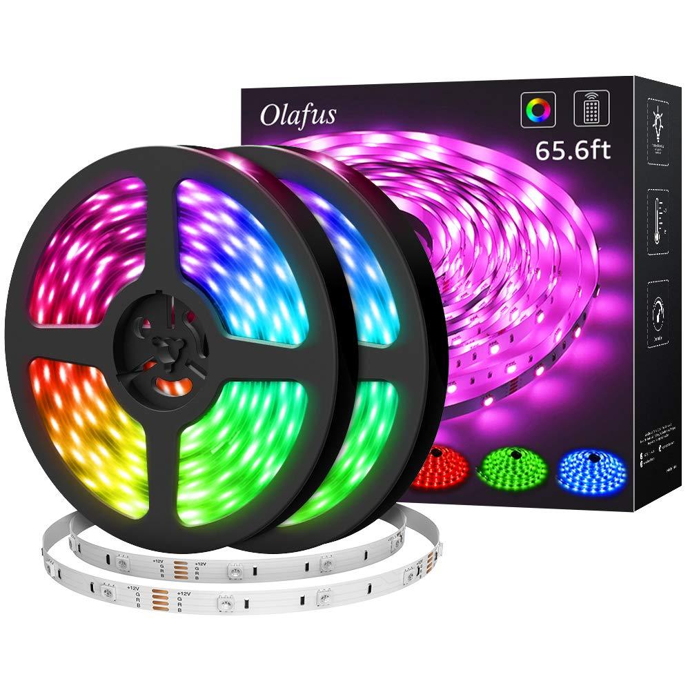 [AUSTRALIA] - Olafus 65.6ft RGB LED Strip Lights Kit, Dimmable Color Changing Light Strip, 2 pcs 32.8ft Flexible LED Tape Light with Remote, 24V 20m Colored Strip with 600 LEDs 5050 for Bedroom, Living Room, Party 
