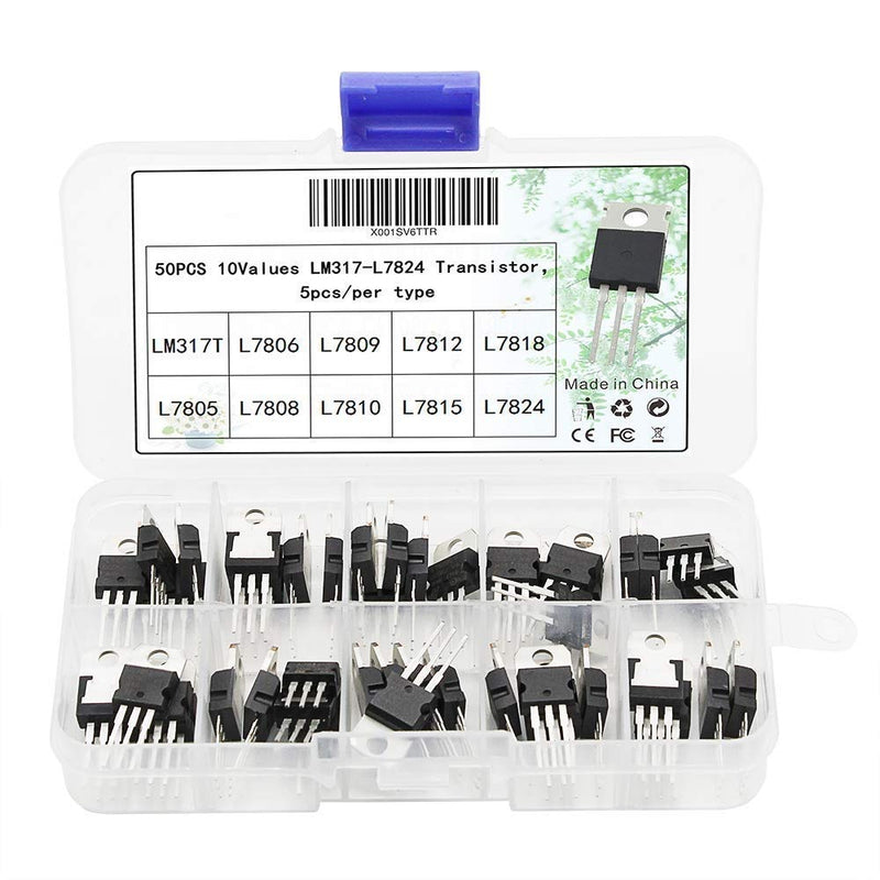 DollaTek 50PCS 10Value LM317T-L7824 Voltage Regulator Transistor Assortment Set Box Kit 3Pin Terminal T0-220 Transistors for DIY Repair