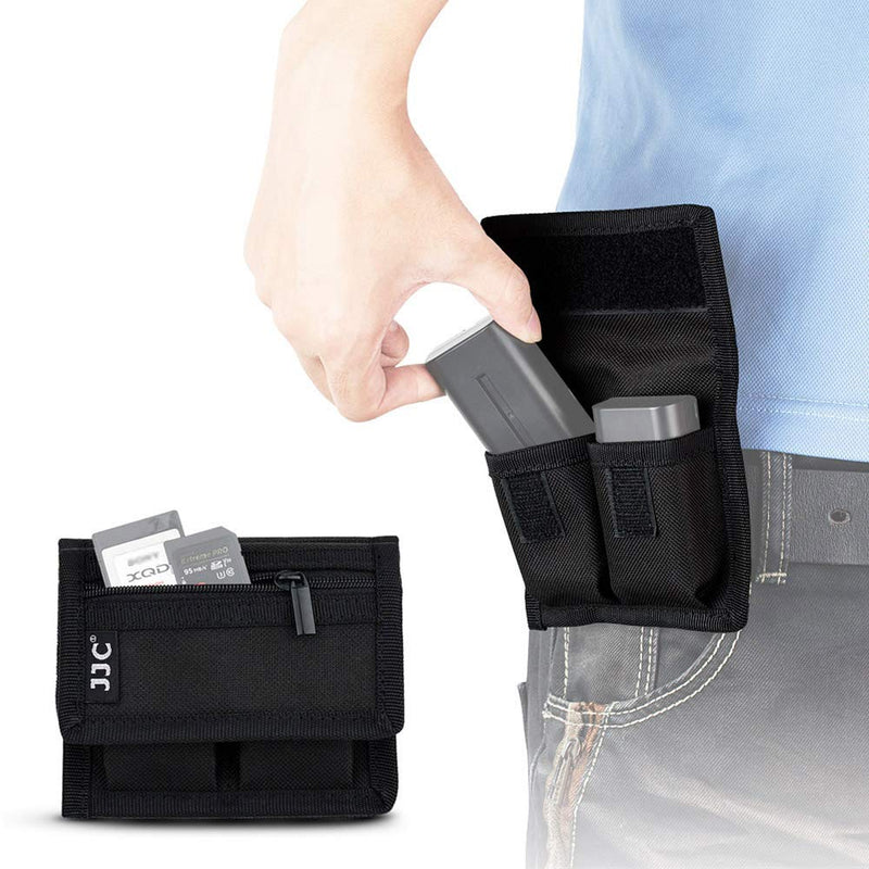 Camera Battery Pouch Holder Case for 2 PCS Sony NP-F550 NP-FW50 NP-FZ100 NP-BX1 Canon LP-E6 LP-E8 LP-E10 LP-E12 LP-E17 Fuji NP-W126 Nikon EN-EL14 EN-EL15 with Zipped Pocket to Store SD TF XQD CF Cards 2 Slot+1 Zippered Pockets