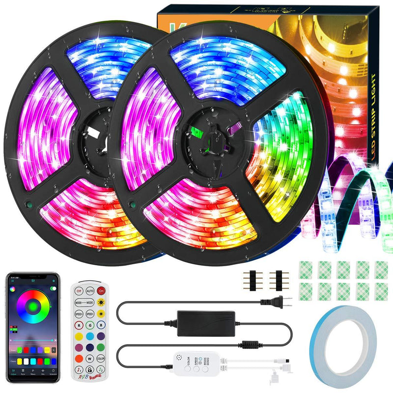 [AUSTRALIA] - LED Strip Lights, KeShi 32.8ft RGB 300 LEDs SMD5050 Flexible Tape Light, IP65 Waterproof Music Sync Color Changing Rope Lights, IR Remote Control + Bluetooth APP Control for Home Party Decoration 