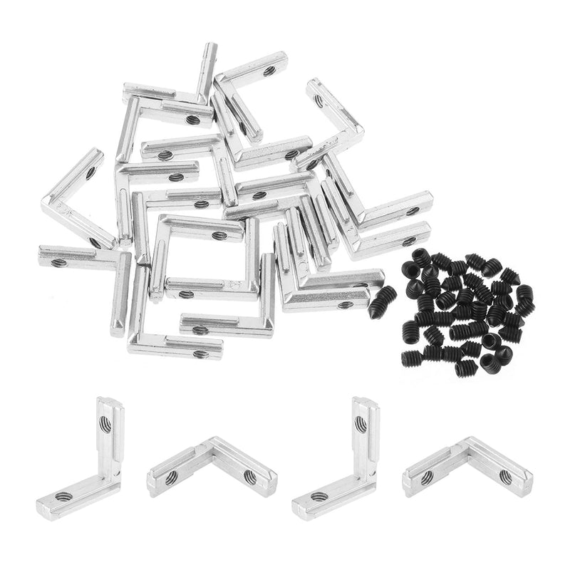 [AUSTRALIA] - MroMax Internal Joint Bracket 1.02" x 0.98" (L x H), Internal Angle Connector 20 Series for Aluminum Extrusion Profiles, Silver 20 PCS (with Set Screw) 