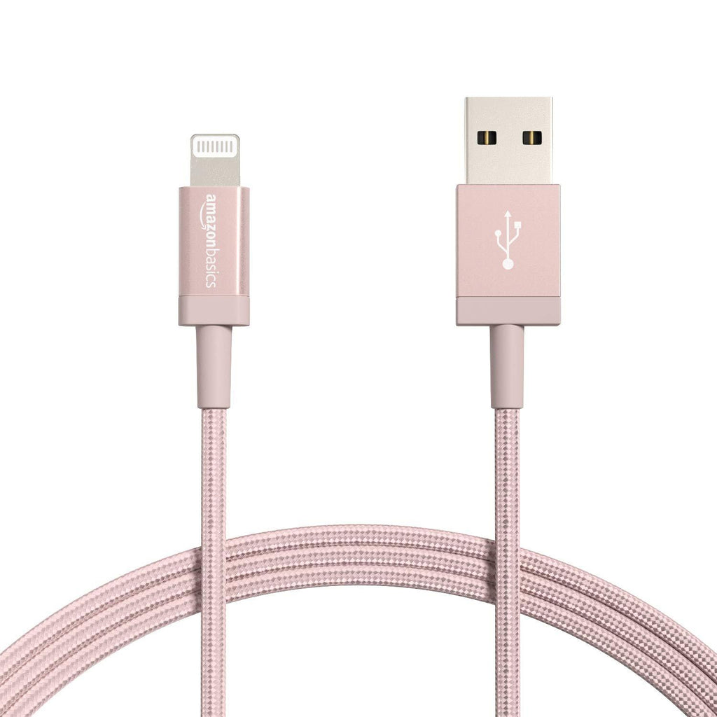 Amazon Basics Nylon USB-A to Lightning Cable Cord, MFi Certified Charger for Apple iPhone, iPad, Rose Gold, 6-Ft 6 Foot 1-Pack