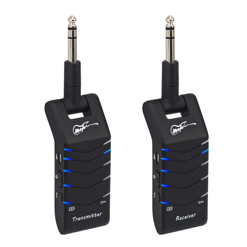 [AUSTRALIA] - 2.4GHz Wireless Guitar Transmitter Receiver, Rechargeable Wireless Guitar System 5 Channels Stereo for Electronic Organ/Drum/Guitar Bass (Black) Black+Black 