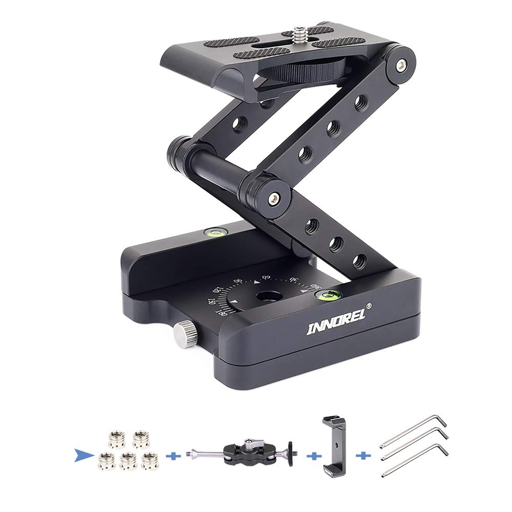 Z-Flex Tilt Tripod Head-INNOREL MH5 CNC Aluminum Alloy All Metal Flexible Folding Z Pan 360° Horizontal Rotation with 1/4" and 3/8" Screws, Max Load 6.61lb for Canon Nikon Sony DSRL Camcorder Slider