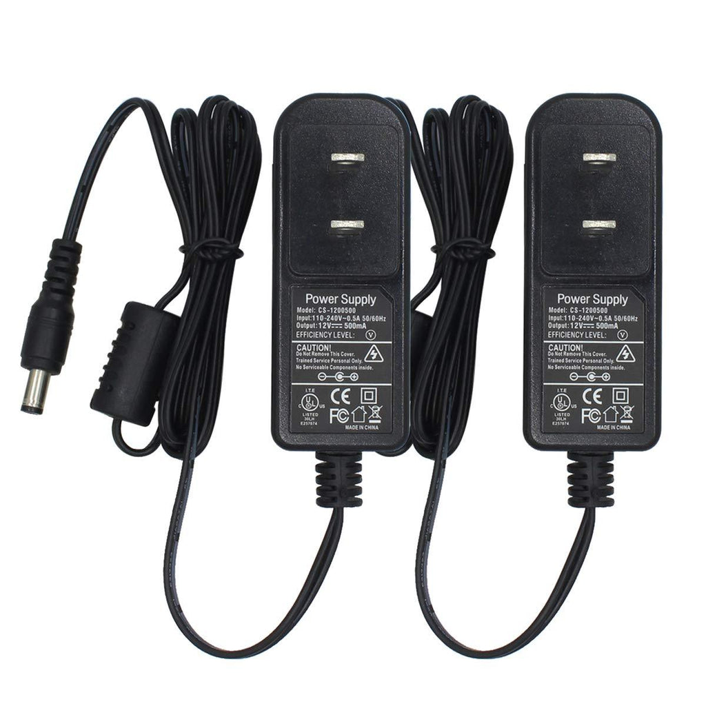 2-Pack AC to DC 12V 0.5A 500mA Power Supply Adapter 5.5mm x 2.1mm UL Listed FCC