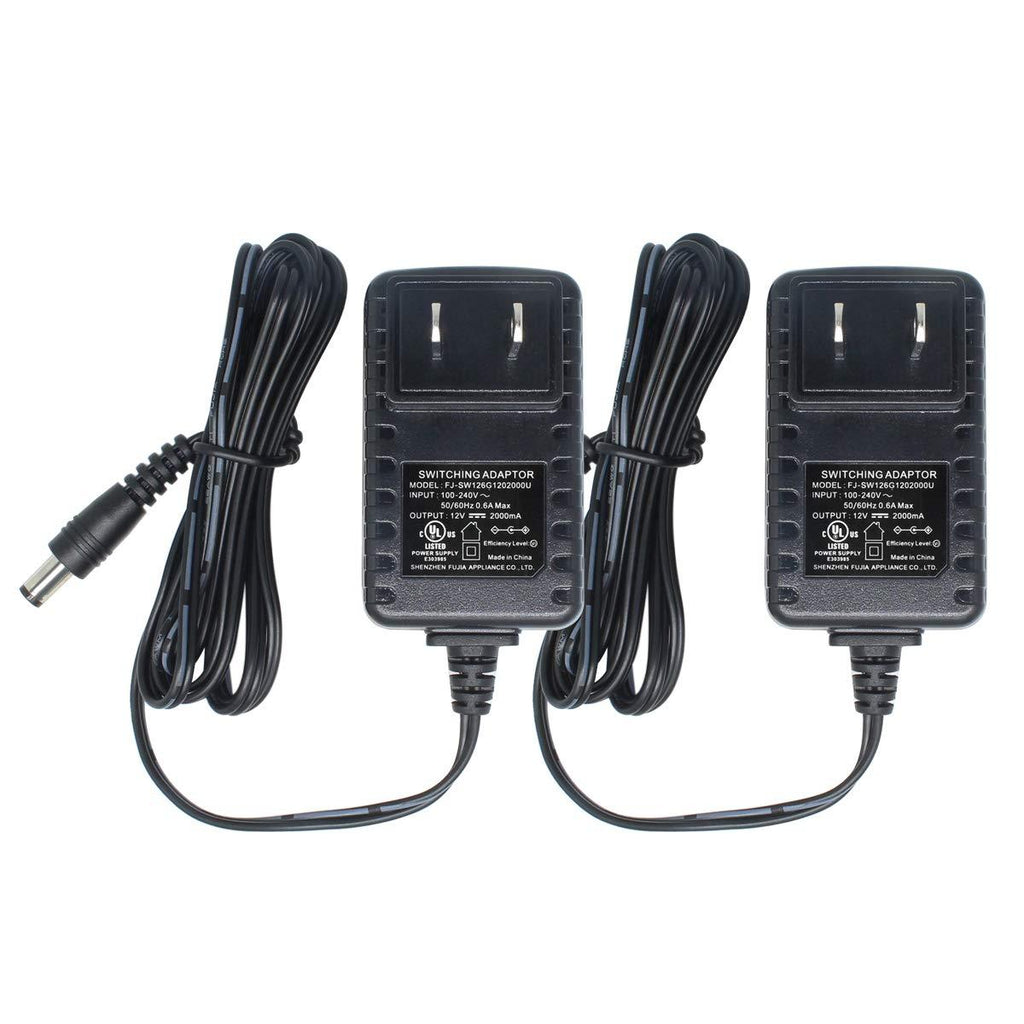 2pack DC 12V 2A Power Supply Adapter 5.5mm x 2.1mm, UL Listed FCC