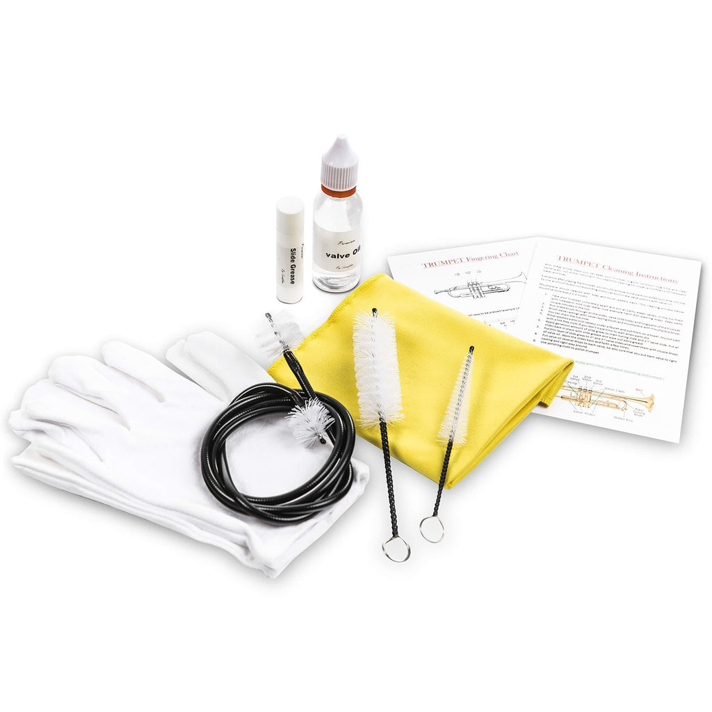 Trumpet Cleaning Kit - Care for Your Trumpet with Valve Oil, Slide Grease, Microfiber Cloth and Other Cleaning Supplies - Trumpet Cleaning Accessories Set for Instrument Maintenance