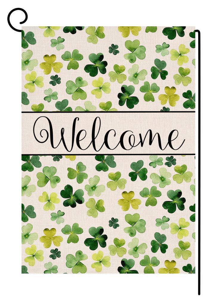 Welcome Spring St. Patrick's Day Small Garden Flag Vertical Double Sided Burlap Yard Outdoor Decor 12.5 x 18 Inches 12.5x18 Green