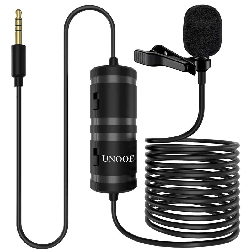 [AUSTRALIA] - Lavalier Microphone UNOOE Omnidirectional Condenser Lapel Microphone No Battery Required for YouTube Interview Video Recording Compatible with Phone DSLR Camera/Smartphone (6M/19FT) 