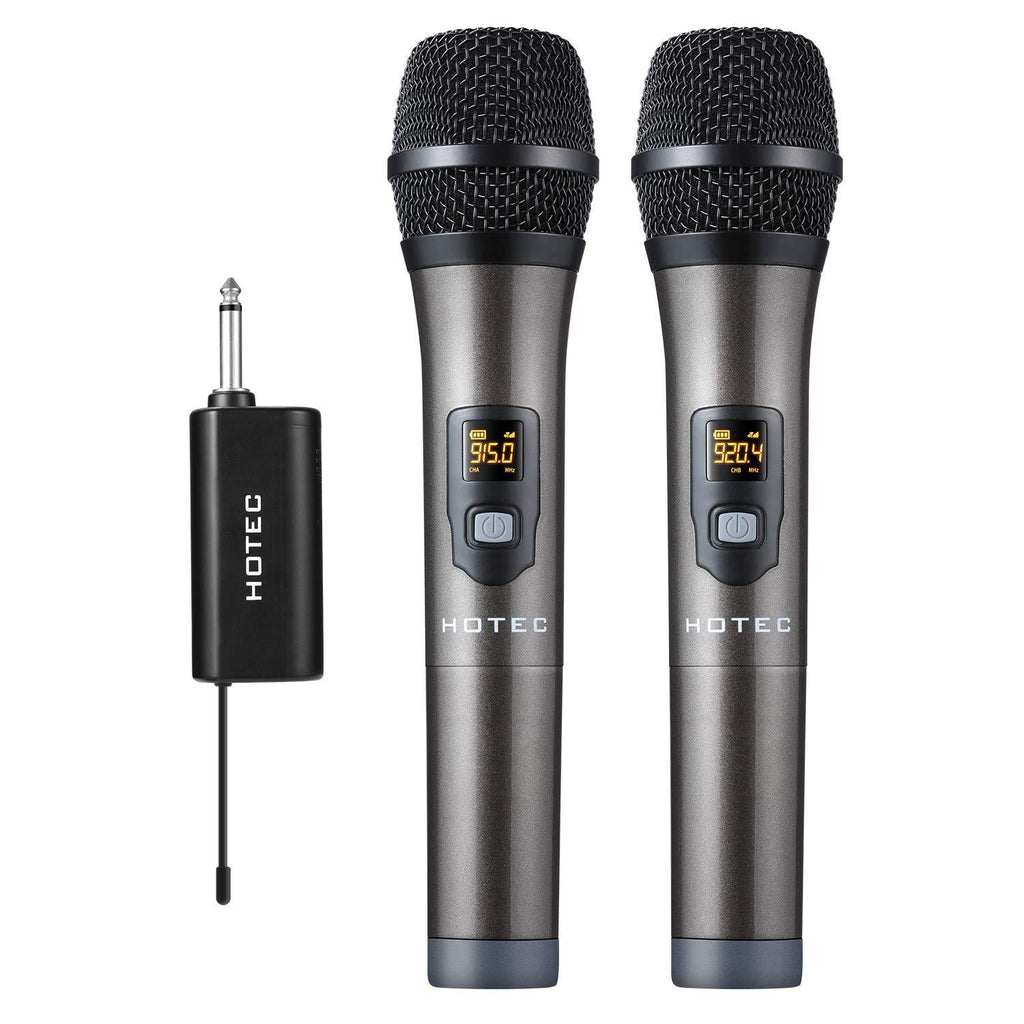 [AUSTRALIA] - Hotec UHF Wireless Dual Handheld Microphones with Rechargeable 1/4” Output Mini Portable Receiver for Live Performance Over PA, Mixer, Speaker (H-U26C) 