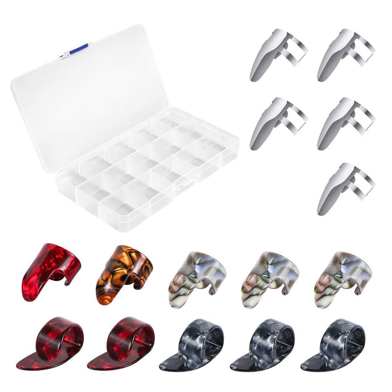 Guitar Picks Set Guitar Thumb Finger Picks Stainless Steel, Including 18 Pieces Thumb and Finger Picks (3 Types), Standard Guitar Picks in Storage Box