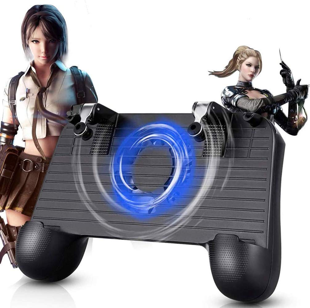 Mobile Game Controller for PUBG 5-in-1 Upgrade Version Gamepad Shoot and Aim Trigger Phone Cooling Pad Power Bank for 4-6.5inch Android Phone & iOS iPhone/Fortnite/Knives Out