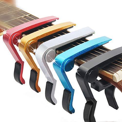 IHUIXINHE Guitar Capo, Universal Acoustic Guitar, Electric Guitar, Electric Bass, Ukulele, Single-handed Metal Guitar Capo, Silicone Cushion, Non-harm, Multiple Colors (5 Pack)