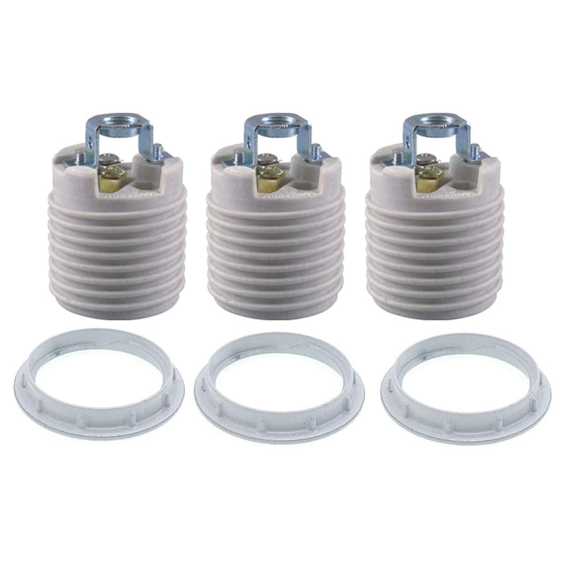 Keyless Porcelain Threaded Socket with Hickey ,TWDRTDD Medium Base E26 Threaded Keyless Porcelain Lampholder (Pack of 3) With Ring