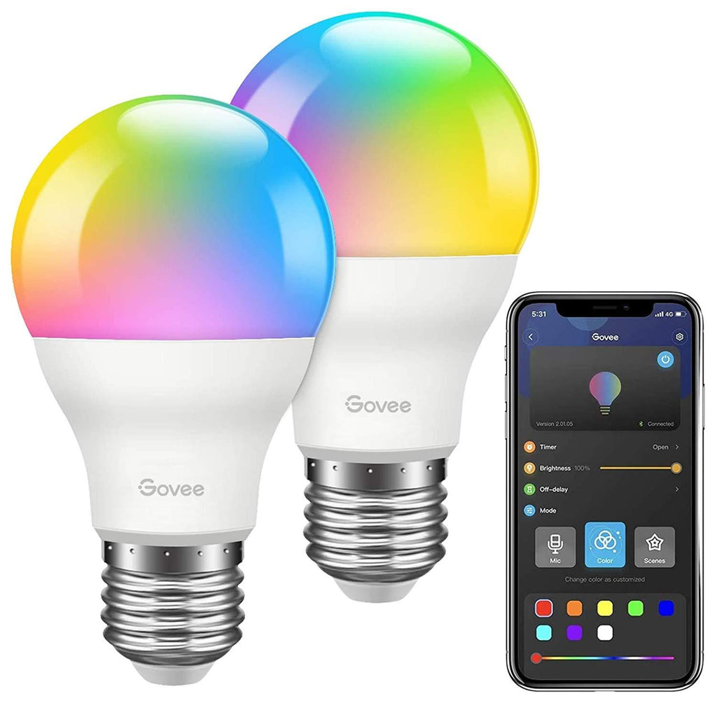 Govee LED Bulbs Dimmable, Music Sync RGB Color Changing Light Bulbs A19 7W 60W Equivalent, Multicolor Decorative No Hub Required LED Bulbs with APP for Party Home 2 Pack(Don't Support WiFi/Alexa)