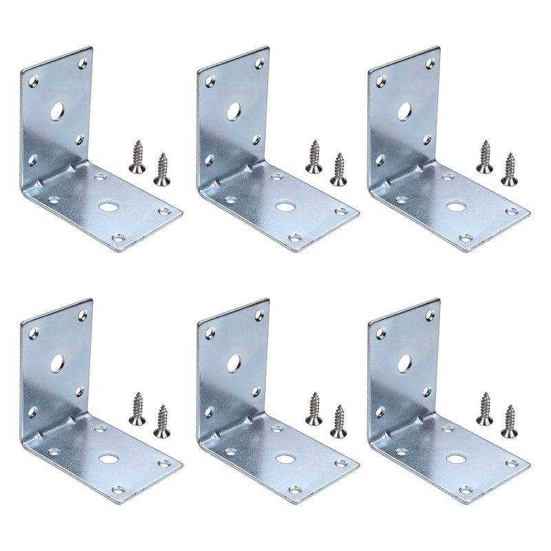 MroMax 6PCS Right Angle Bracket Corner Bracket 2.76" x 1.93" (L x W) Galvanized Angle Bracket Fastener Right Angle Bracket Suitable for Furniture Wooden Cabinet