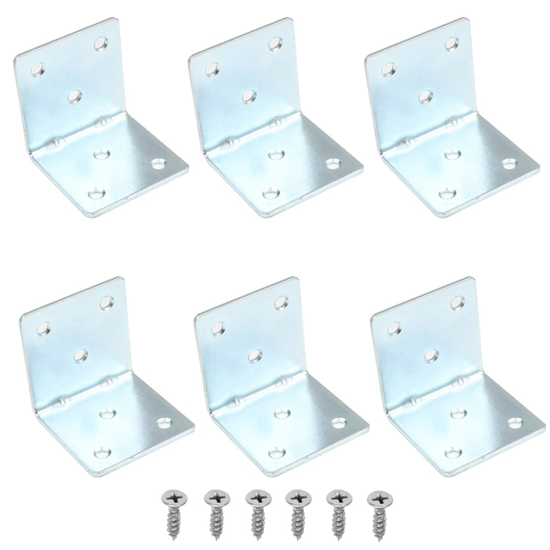 MroMax 6PCS Right Angle Bracket Corner Bracket 1.97" x 1.97" (L x W) Galvanized Angle Bracket Fastener Right Angle Bracket Suitable for Furniture Wooden Cabinet