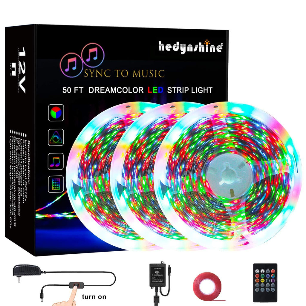 [AUSTRALIA] - 50FEET LED Music Strip Lights Dream Color, Hedynshine Color Changing 810pcs Superbright RGB Strip Lights,20 Key IR Remote Control, Rainbow Led Strip Lights 