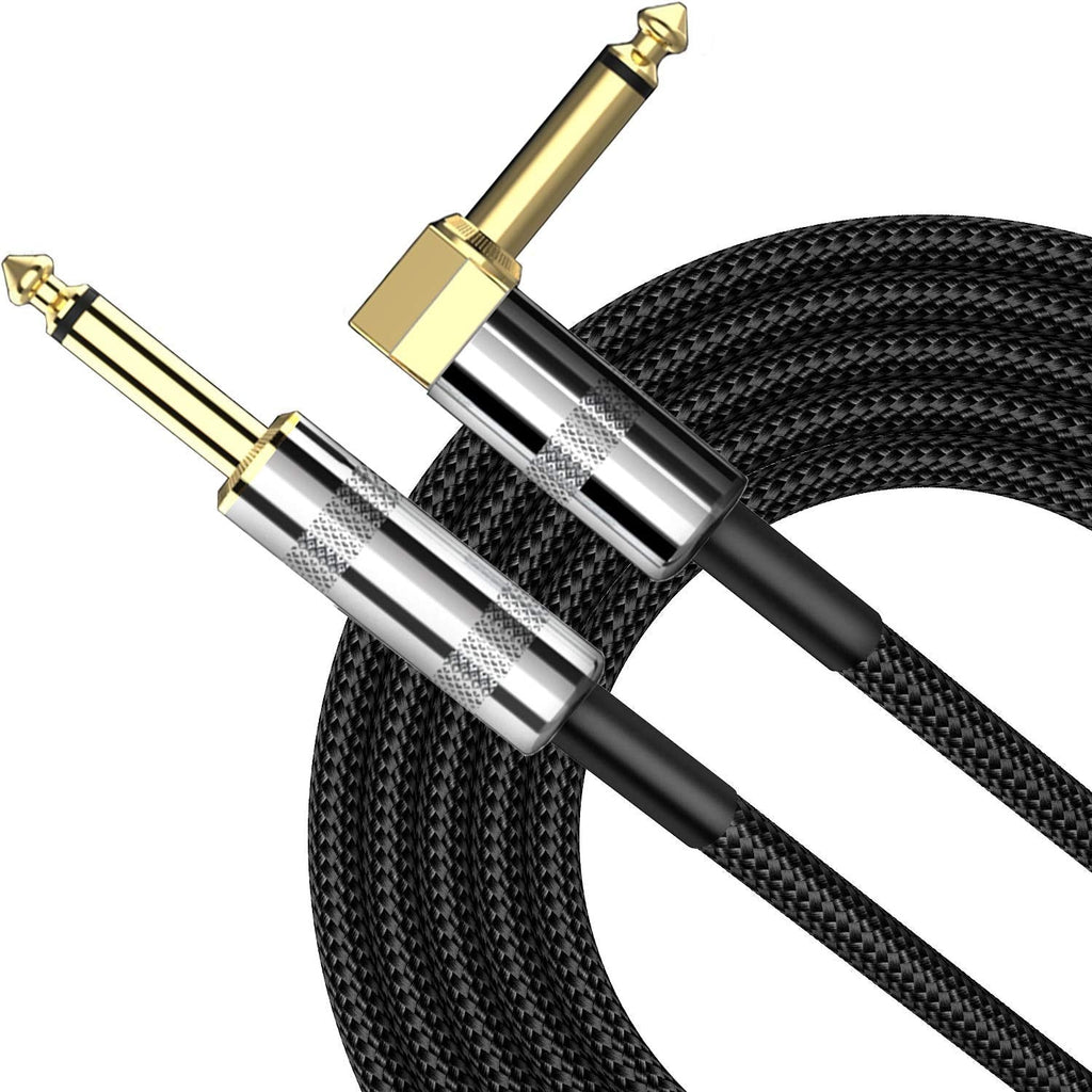 [AUSTRALIA] - SOLUTEK Guitar Cable 20 ft Right Angle Guitar Cord Gold Contacts Braided Instrument Cable AMP Cord - 1/4 Inch TS Plug- Black Tweed Cloth Jacket- Clean Clear Tones and Durable 