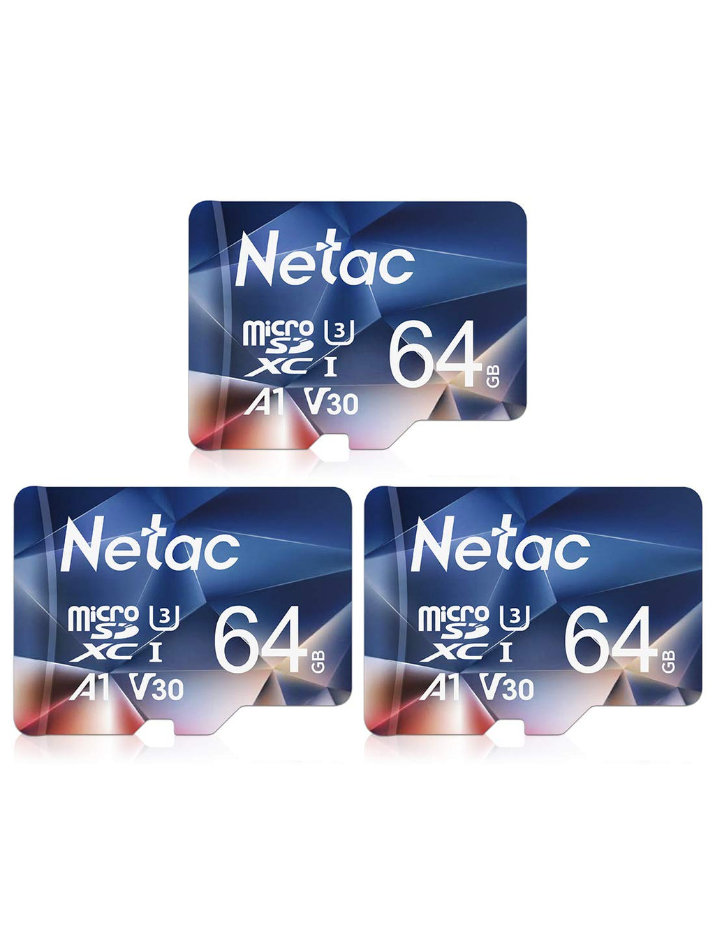 Netac Micro SD Card 64GB 3 Packs, Mini TF Memory Card with up to 100 MB/s, UHS-1, U3, Class 10, SDXC, EXFAT, V30, A1, 4K, UHD, FHD 64GB*3