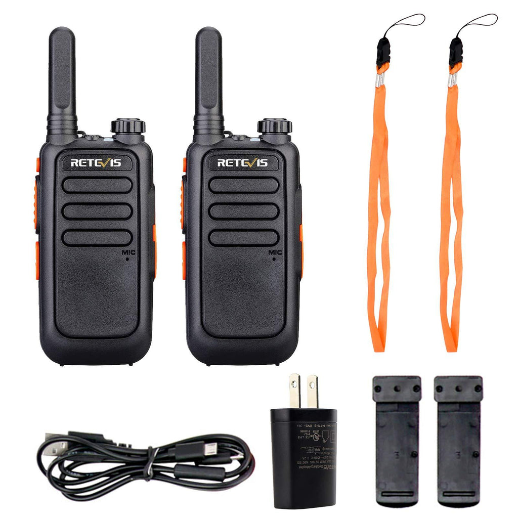Retevis RT69 Walkie Talkie Rechargeable Long Range,Two Way Radios for Adults,Mini 2 Way Radio with Neck Lanyard,LED Light VOX Compact,Family Community Camping Biking (2 Pack)