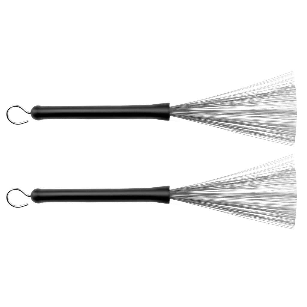 Alnicov Drum Brushes Retractable Drum Wire Brushes with Comfortable Rubber Handle for Jazz Rock Music Lover Beginners(2 Pieces)