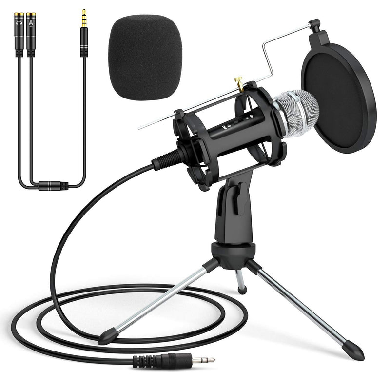 PEYOU Studio Recording Microphone,3.5mm Phone Computer Microphone,Condenser Broadcast Recording Microphone for Podcast with Stand,Plug & Play PC Microphone for Singing/YouTube/Gaming/Live