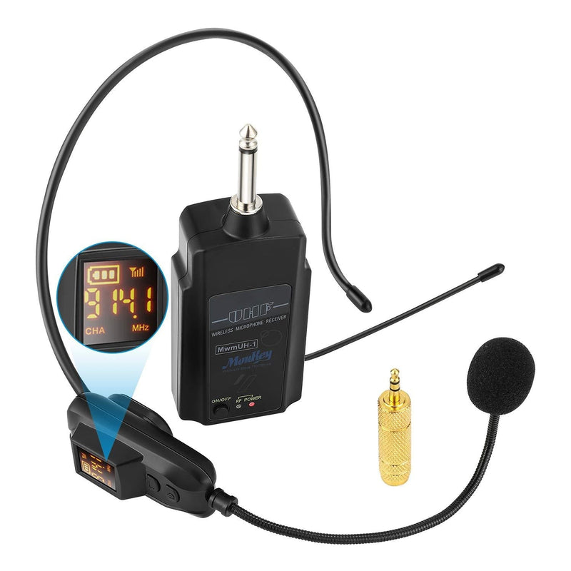 [AUSTRALIA] - Moukey Wireless Microphone Headset, UHF Wireless Headset Mic System, LED Display,160ft Range, Headset Mic and Handheld Mic 2 in 1, 1/8''＆1/4'' Plug, for Voice Amplifier, (Not Supported iPhone ＆ AUX) 