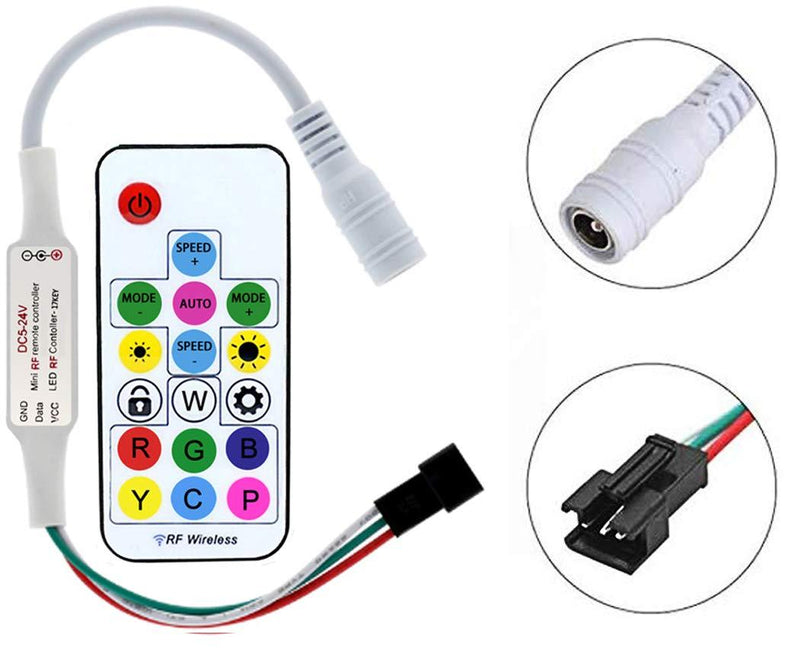 [AUSTRALIA] - WS2812B WS2811 Addressable LED Controller RF Remote Wireless Mini Controller 5~24V DC for WS2812 WS2811 Dream Color Rainbow RGB LED Pixel Strip Panel Light, 3pin JST Connector 358 Color Modes 