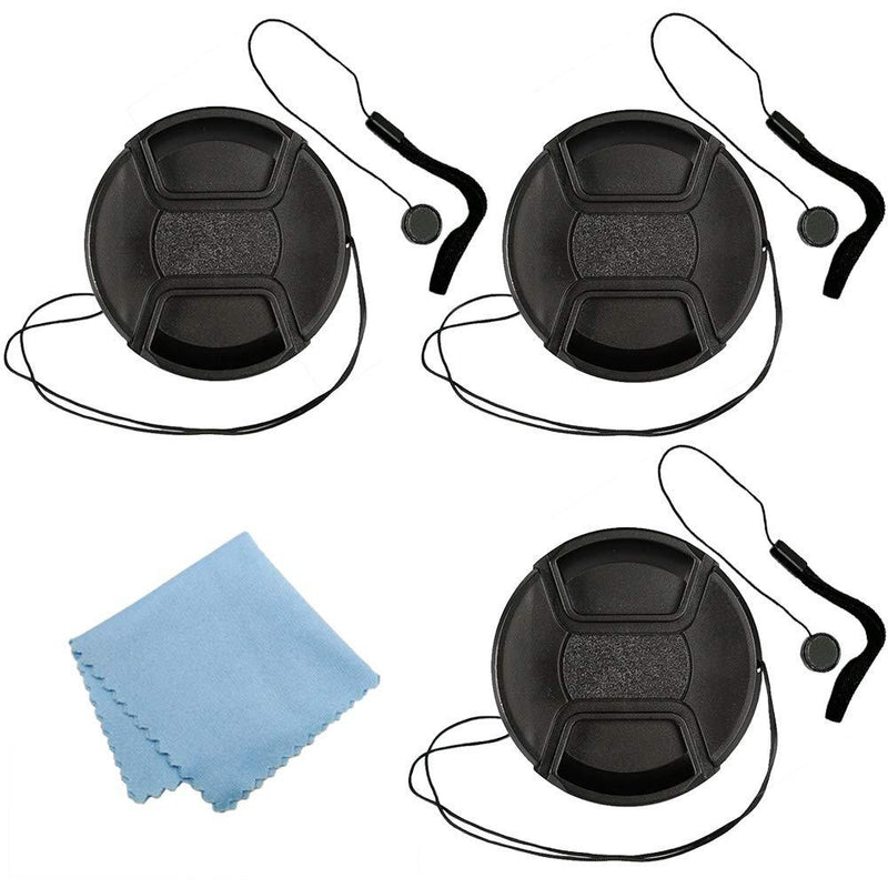 Balaweis 3 Pack 49mm Center Pinch Lens Cap Bundle and Cap Keeper Leash for DSLR Cameras Compatible with Canon Nikon Sony and Any 49mm Thread Lenses + Microfiber Cleaning Cloth