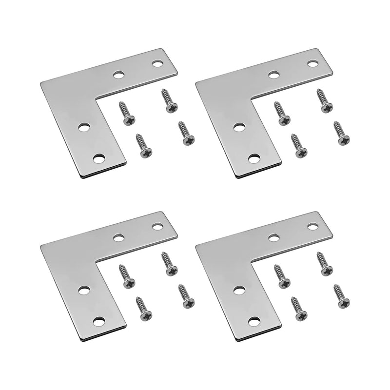 MroMax 4PCS L-Shaped Right Angle Bracket (L x W) Carbon Steel Right Angle Bracket Fastener Silver