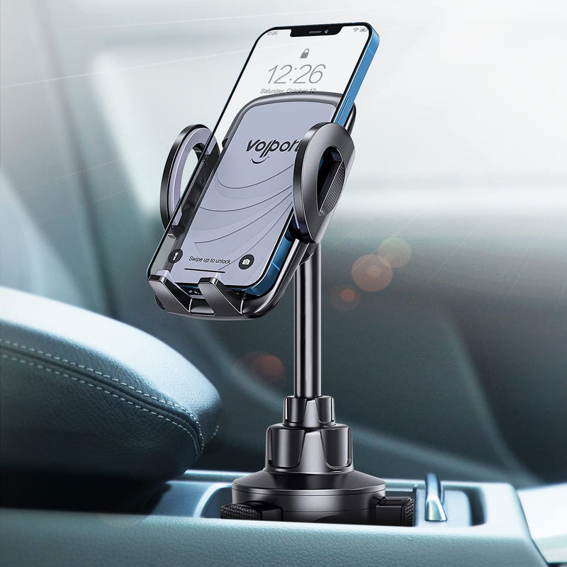 Car Cup Holder Phone Mount, Volport Solid Cupholder 360 Degree Rotation Car Bracket Cradle with Adjustable Pole Long Gooseneck, Compatible with iPhone 12 13 Pro Max Mini Samsung Google All Cell Phone