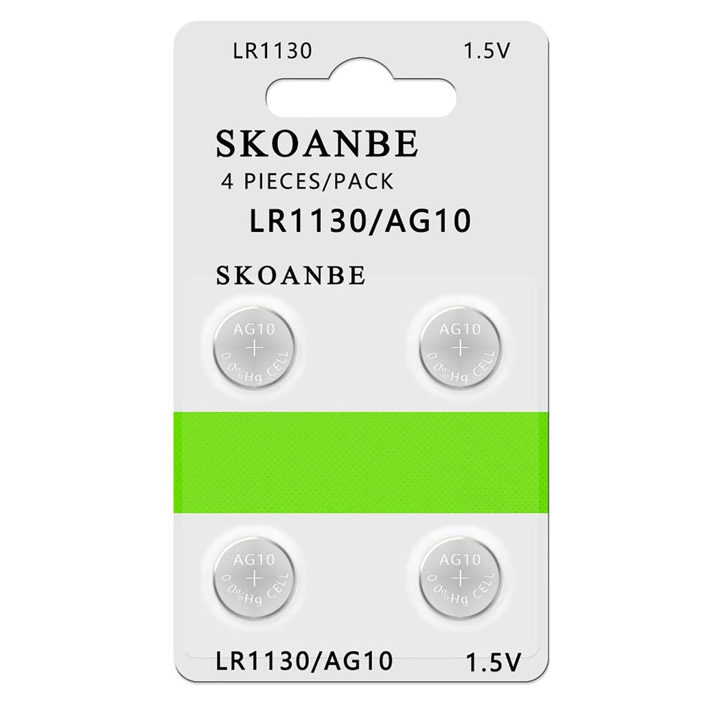 SKOANBE 4PCS AG10 LR1130 389 1.5V Button Coin Cell Battery