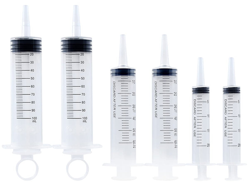 6 Pack Large Plastic Syringe for Scientific Labs and Dispensing Multiple Uses Measuring Syringe Tools, 20ml, 60ml and 100ml.. (20.60.100ml-6Pcs) 20.60.100ml-6Pcs