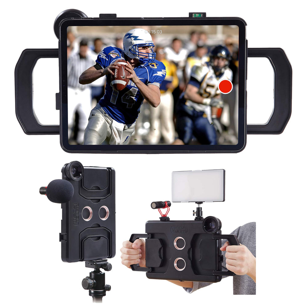 MegaMount Multimedia Rig Case Video stabilizer for Apple iPad Pro 12.9 inch *[2018 3rd GEN ONLY]* Easily Attach Lenses, Lights, Microphones. Great for Video Recording. Mounts on Tripods and Monopods