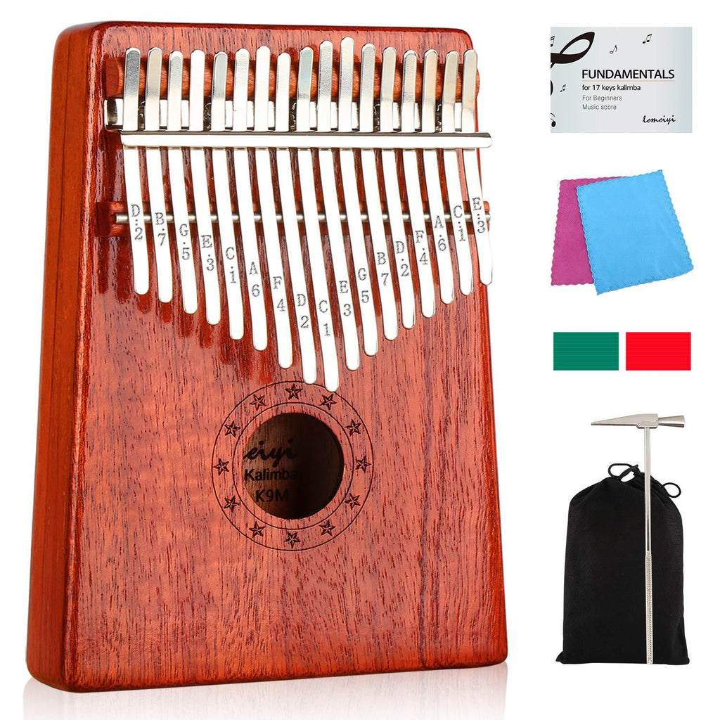Kalimba 17 Keys Thumb Piano with Study Instruction and Tune Hammer, Portable Mbira Sanza African Wood Finger Piano, Gift for Kids Adult Beginners Professional
