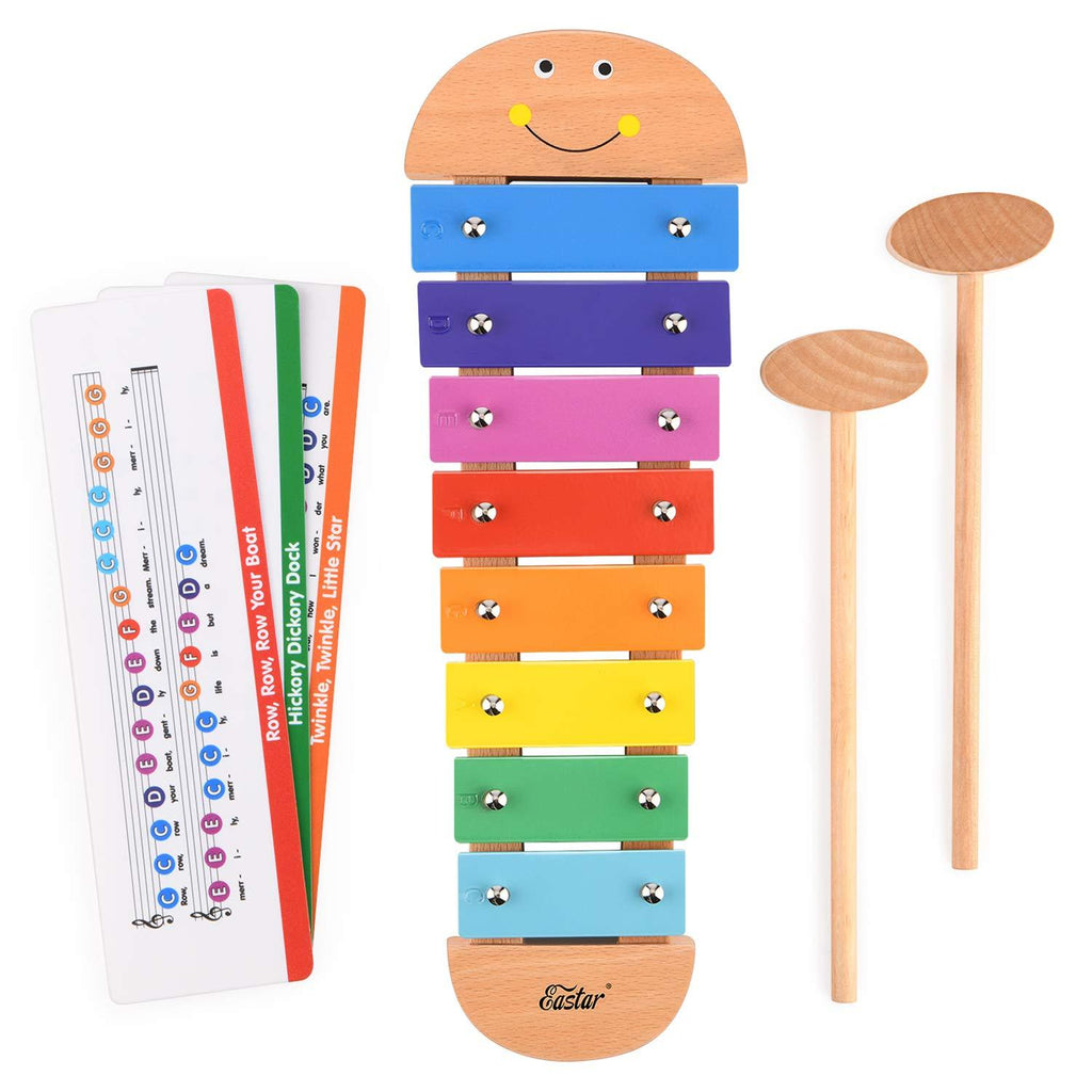Eastar Xylophone for Kids Toddler Musical Instruments Wooden Xylophone Musical Toy with 3 Two-Sided Music Cards and Mallets Great Baby Gift, Cartoon Design