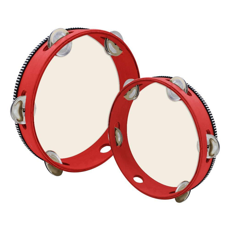 2 Pieces Handheld Tambourine, Uspacific Red Tambourines with Jingel Bells, Kids Adults Educational Musical Percussion Toy for Party Dancing Games