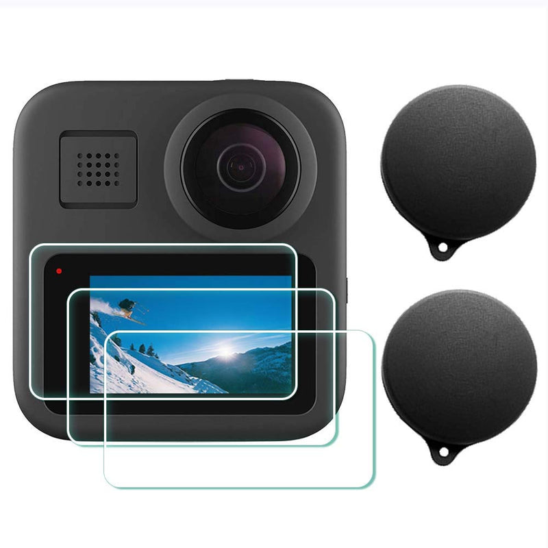 ULBTER Screen Protector for Gopro MAX Waterproof 360 Camera + Lens cap Cover,0.3mm 9H Hardness Tempered Glass Protector,Anti-Scrach Anti-Fingerprint Anti-Bubble [2+3 Pack]