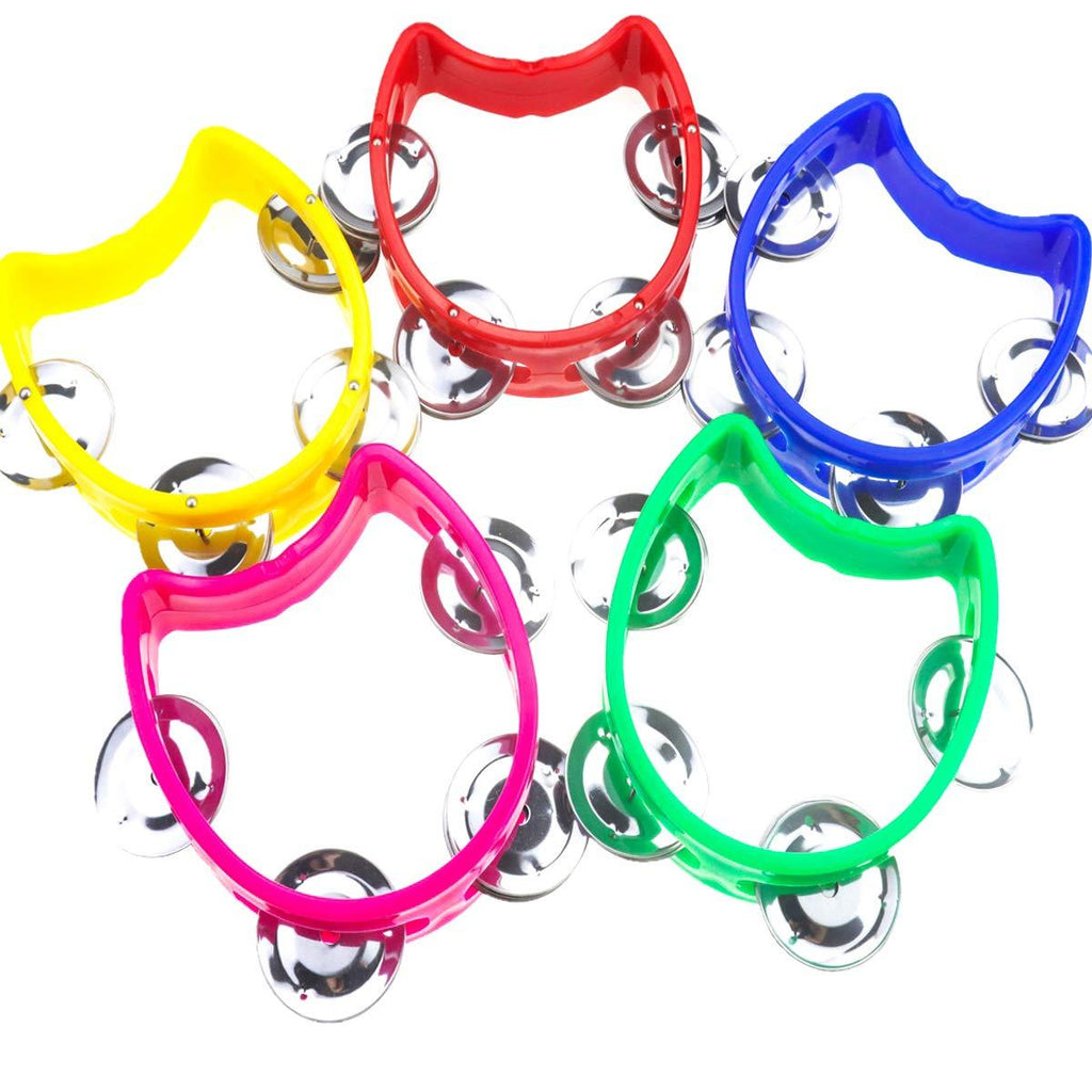 Heatoe 5 Pack Colored Plastic Handheld Tambourine Percussion Jingles Musical Percussion Tambourines,Mustic Toys for Boys, Girls, Teachers, Adults