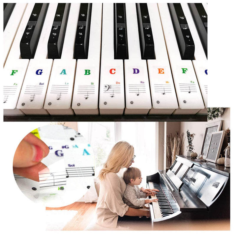 Piano Stickers - 49/54/61/88 Key-board Note Labels, Colorful Bold Large Letter perfect for kids learning piano, Easier to recognize and play, Transparent and Removable without trace