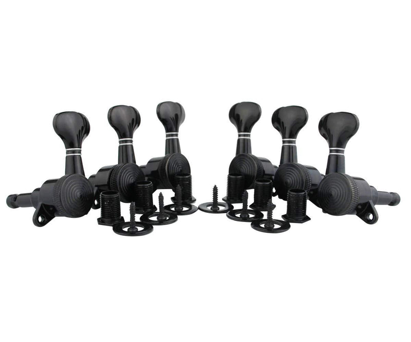 Guyker 6Pcs Guitar Locking Tuners (3L + 3R) - 1:19 Lock String Tuning Key Pegs Machine Head with Semicircle Handle Replacement for ST TL SG LP Style Electric, Folk or Acoustic Guitars - Black 3L + 3R