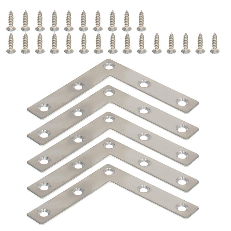 MroMax 5PCS L-Shaped Right Angle Bracket (L x W) Stainless Steel Right Angle Bracket Fastener Silver