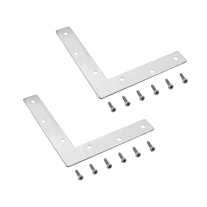 MroMax 2PCS L-Shaped Right Angle Bracket (L x W) Stainless Steel Right Angle Bracket Fastener Silver