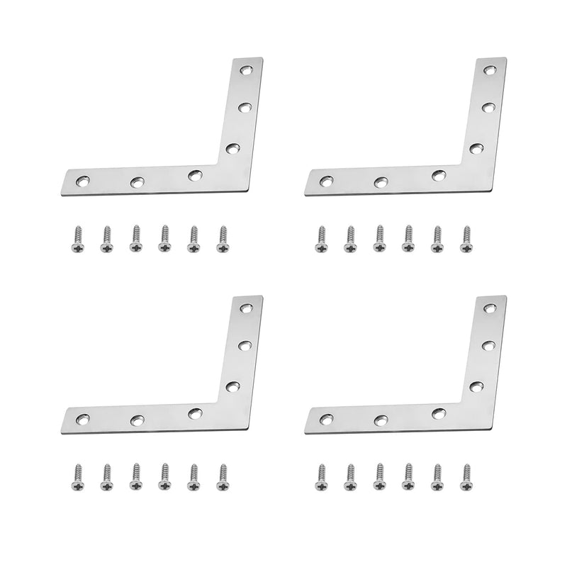 [AUSTRALIA] - MroMax 4PCS L-Shaped Right Angle Bracket (L x W) Stainless Steel Right Angle Bracket Fastener Silver 