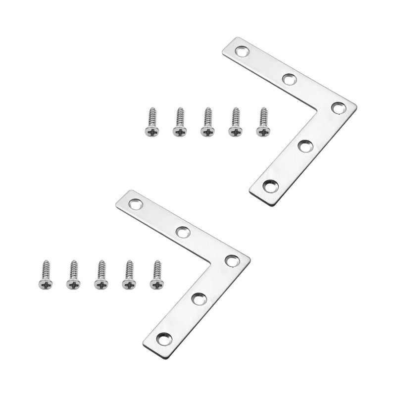 MroMax 10PCS L-Shaped Right Angle Bracket (L x W) Stainless Steel Right Angle Bracket Fastener Silver